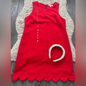 Monteau Red (Navy Detail) Scalloped Tank Dress Size Medium